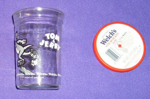 Tom and Jerry 3.5-inch Welchs Jelly Jar Glass Tumbler with Original Lid, 1990 - Picture 3 of 5