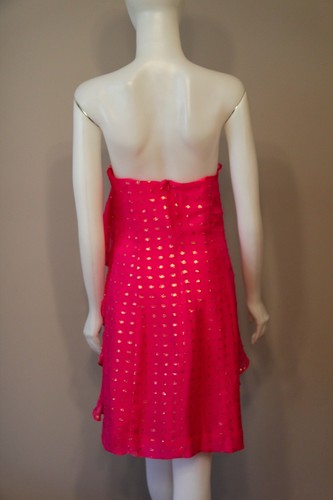 Brit Ryan Pink 100% Silk Gold Polka Dot Strapless Ruffle Dress size 8 NWT NEW - Picture 7 of 7