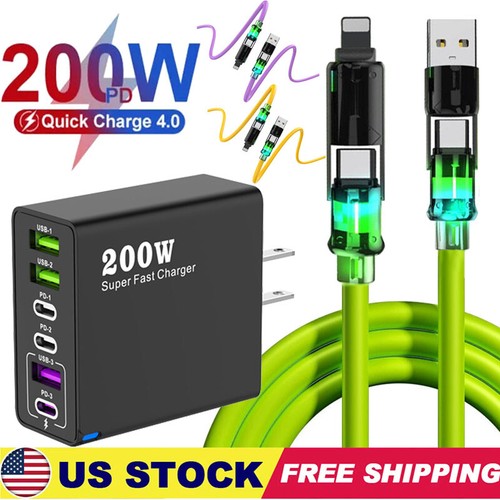 200W Supe Fast Charging USB Type C Wall Charger For Samsung iPhone Android Phone