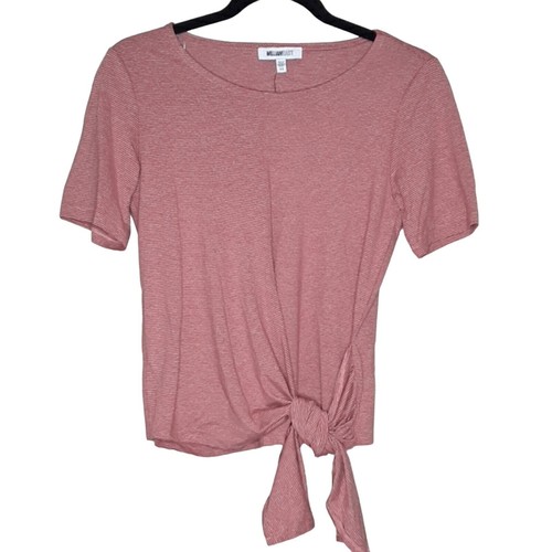 William Rast Damen XS rot gestreift Tie Front Tee Shirt Kurzarm Oberteil - Bild 3 von 6