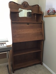 Vintage Antique Oak Slant Drop Front Secretary Desk Bookcase W