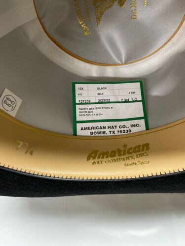 American Hat Company 10X Cowboy Hat 4 1/2 Brim - Size 7 3/4 - Black - Picture 9 of 11
