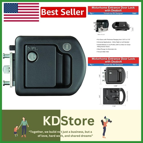 Replacement TriMark Motorhome Door Lock with Non-Removable Deadbolt - 1.38-1.58”