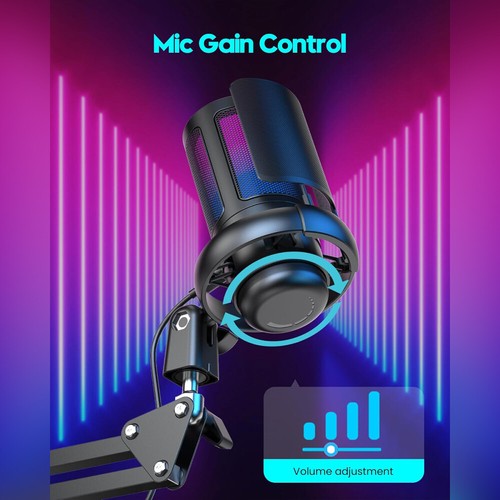 Gaming Microphone PC with Arm USB Microphone for MAC PS4 PS5 Pop Filter Podcast USB - Picture 23 of 25