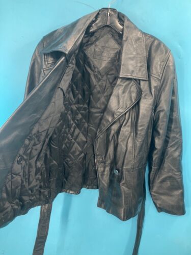 Preston & York Womens Black Leather Jacket Size XL Quilted Lining Button-Up With - Picture 3 of 6