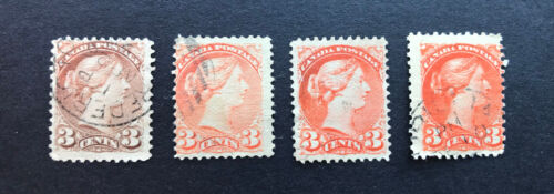 1870-1897 Small Queen Victoria Sc# 37-41 USED 3¢ - 4 Shades of Color - Picture 1 of 3