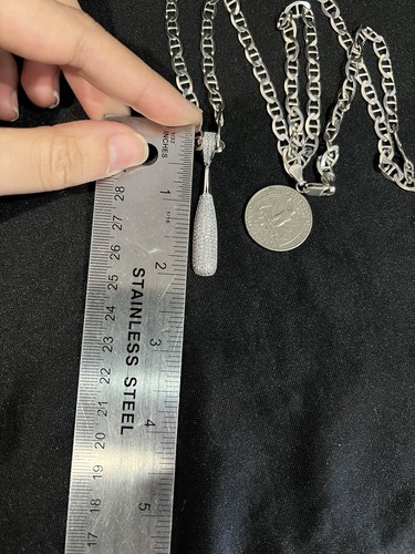 925 Sterling Silver Men Women Iced Baseball Bat Sports & Mariner Chain 20 24 30 - Picture 5 of 6