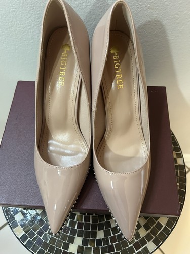 Bigtree Tan Pointed Toe High Heel Silver Studded Shoes Size42/9.5 - Picture 9 of 13