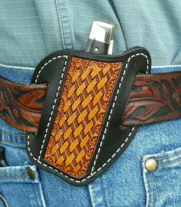 Medium-Leather-Cross-Draw-Pocket-Knife-Sheath-Ruff-s-Saddle-Shop-Black-amp-Tan