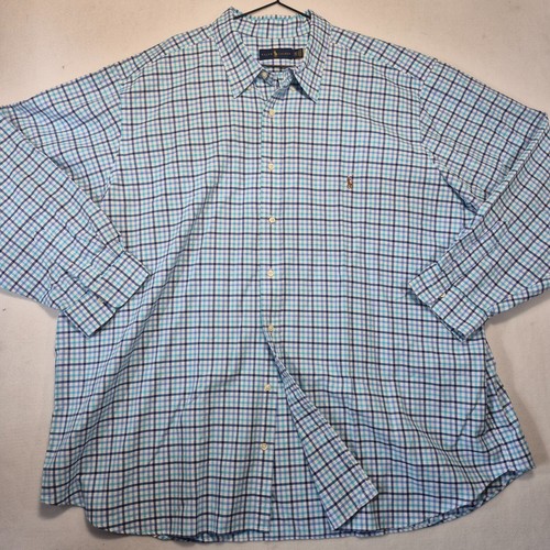 Polo Ralph Lauren Hemd Herren 4XL blau kariert Pony Freizeit Langarm Button Down