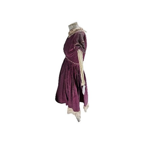 Women's Vintage Dress Extra Small Purple Cotton Prairie Cottage Lace Trim - Picture 5 of 7