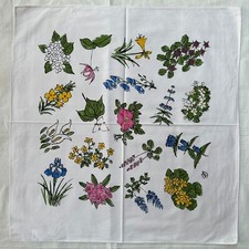 Vintage Handkerchief White Cotton Botanical Flower Multicolor Pattern Bandana 20