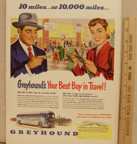 Anuncio de revista de colección para Greyhound Travel "10 millas o 10.000 millas" y Tea Council - Imagen 1 de 2