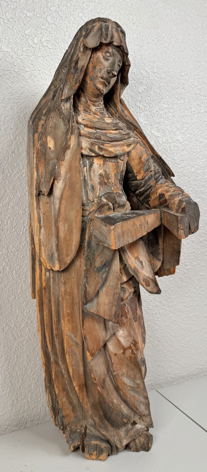 Antique Carved Wood Virgin Mary Saint Figure Austrian Italian 16th 17th Century