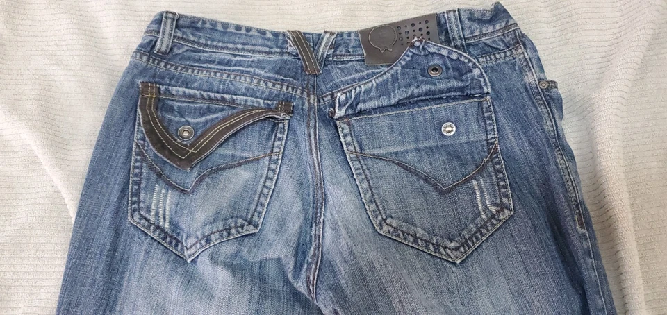 Pantalones de mezclilla Indigo Star para hombre 34x30 desgastados pierna recta lavado medio  Foto 3 de 4