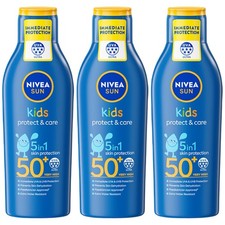 3 x Nivea Sun Kids Protect & Care Sun Cream Lotion SPF 50+ 200ml 26.90 per litre
