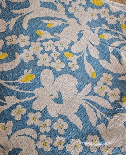 Floral Outdoor/ Upholstery Fabric - Blue, Yellow & White - 1.3+ yds
