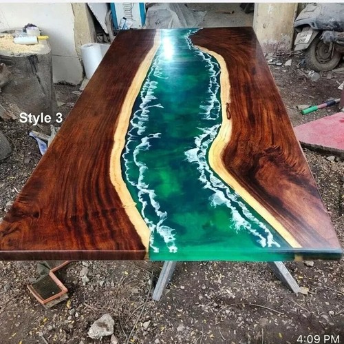 60" x 36" Ocean Resin Epoxy River Table Top – Live Edge Dining Custom Furniture - Picture 3 of 15