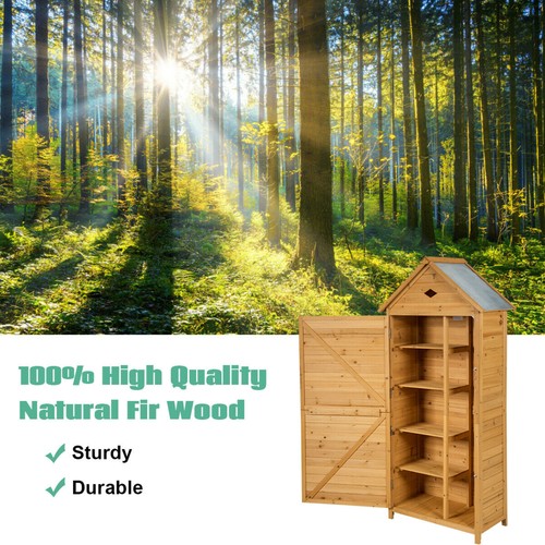 Outdoor Storage Shed Lockable Wooden Garden Tool Storage Cabinet W/ Shelves - Picture 6 of 10