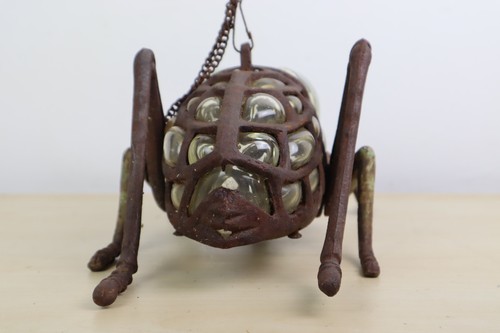 Vintage 70s Japanese Iron and Blown Glass Cricket Lantern 12" Long HEAVY Good C - Picture 8 of 17