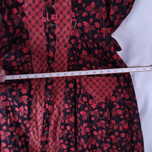 Antik 1840er rot Calico Prärie Wickelkleid kariert Gingham Pionier Bürgerkrieg - Bild 21 von 23
