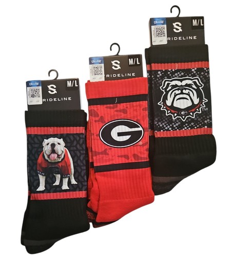Lot of 3 Georgia Bulldogs Strideline Socks Licensed Size M/L Men's Shoe 8-12 - 第 1/2 張圖片