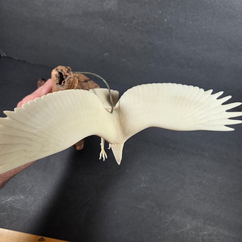 John Perry Signed Eagle Sculpture Pellucida Resin on Driftwood Burl 12" Wingspan - Picture 6 of 16