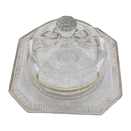 Antiguo plato de mantequilla cubierto con llave griega Sheraton de vidrio EAPG de EE. UU. con borde dorado - Imagen 5 de 13