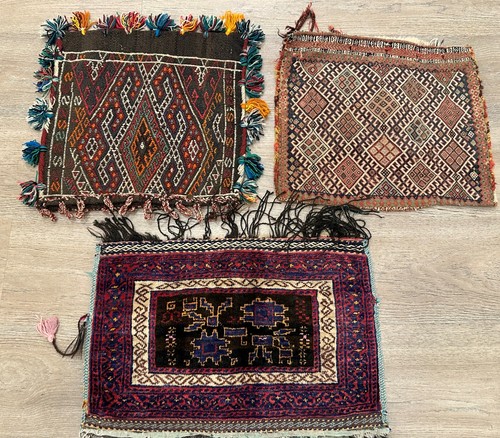 Lot of Hand Woven Made Vintage Afghan Salt Bag Wool Area Rug