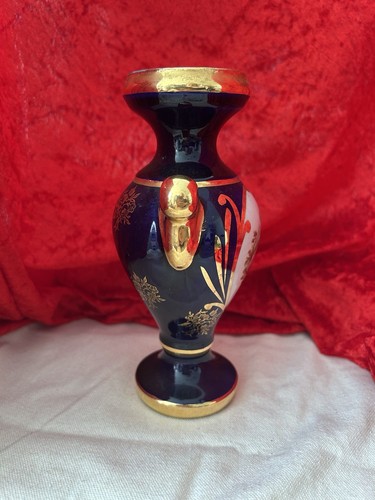 Limoges France 2 Handle Cobalt Blue 22k Gold Painted Porcelain Versailles Vase - Picture 5 of 5