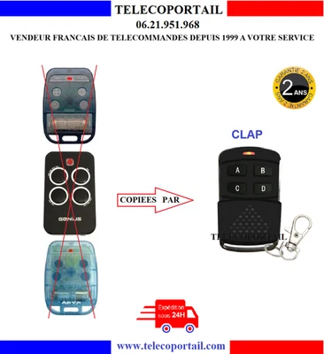 TELECOPORTAIL TELECOMMANDE COPIEUSE MULTIFREQUENCE ADYX TE4433H, BRAVO BLEU ou NOIRE, ECHO TX4