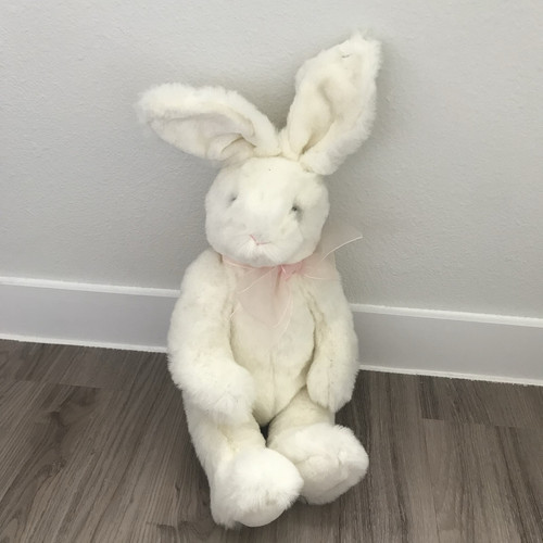 VHTF! Pier 1 One Imports Coniglietto Pasquale Bianco Coniglio Peluche Animale Rosa Fiocco 15" - Foto 4 di 8