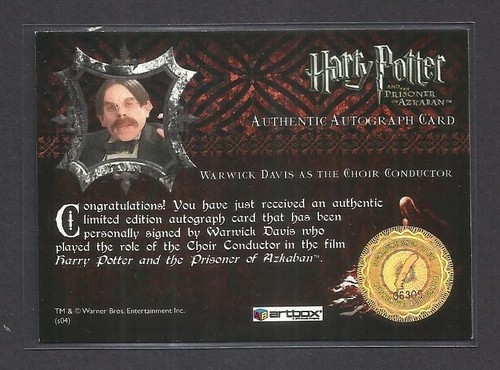 ARTBOX HARRY POTTER PRISONER OF AZKABAN WARWICK DAVIS AUTOGRAPH CARD WITH COA - Picture 2 of 2