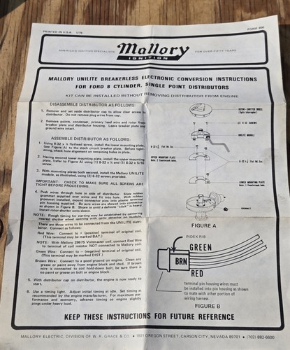 NOS Vintage Mallory Unilite Ford V8 Single Point Electronic Conversion 502 USA - Picture 4 of 16