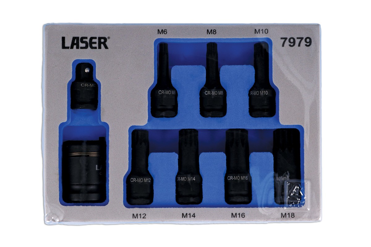 Laser Tools Dual Drive Spline Impact Bit Socket Set 9pc 7979