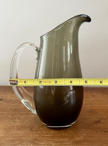 Vintage MCM Erickson Style Glass Water Pitcher Smoky Green Hand blown 8”H - Picture 7 of 9
