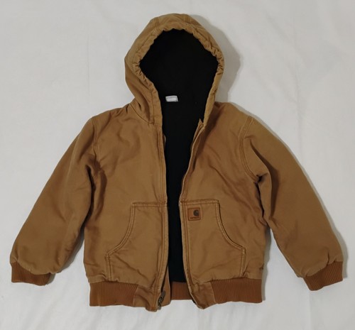 Youth Carhartt Canvas Brown Quilted Hooded Jacket Size M(10/12) RN13706