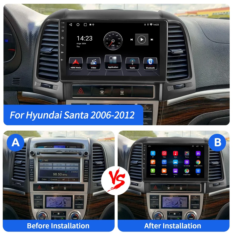 9» для Hyundai Santa Fe 2 2006-2012 Android 14 автомобиля стерео радио GPS Carplay + CAM - Изображение 2 из 4