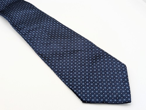 HOLLIDAY & BROWN Navy Blue Sparkling White Dot Textured Silk Tie England XL - Picture 2 of 4