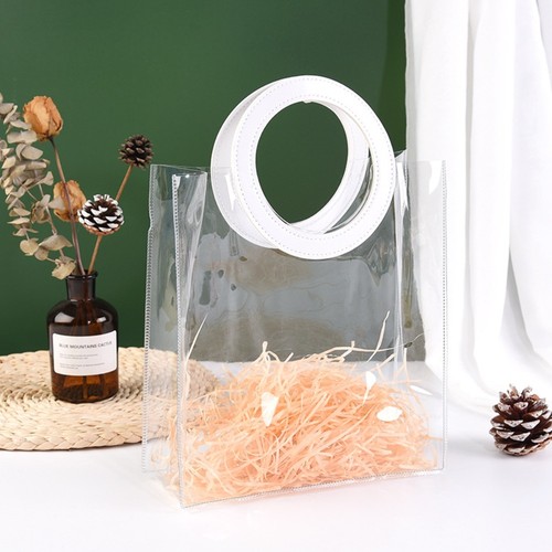 Square Shape Handle Clear Tote Bag Transparent Waterproof Storage Bag - Picture 7 of 11