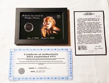 Authentic Marilyn Monroe Hair Strand Lock Relic Collectible With COA Norma Jeane