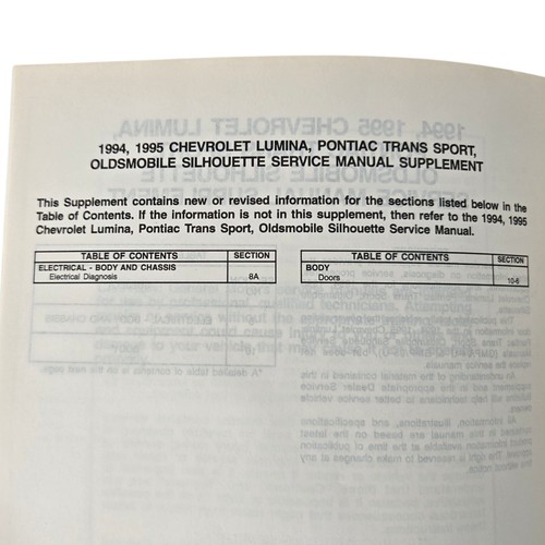 1995 Lumina Trans Sport Silhouette Service Manual/ Power Sliding Door Supplement - Picture 5 of 11