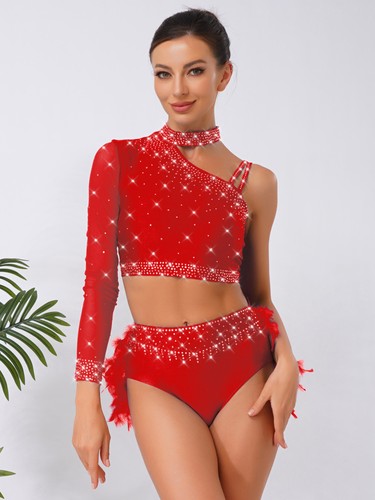 Damen Outfits Glitzer Set Langarm Tanzkleidung Turnanzanzanzanzug Latein Performance - Bild 42 von 95