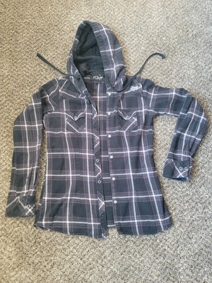 Fox Racing Mens Button Up Long Sleeve Plaid Hoodie with Drawstrings Size Medium