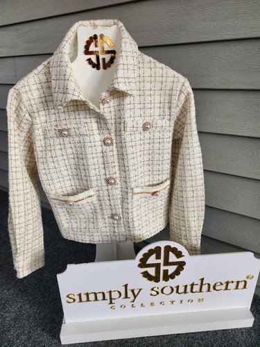 SIMPLY SOUTHERN MEDIUM White/gold Tweed Jacket/blazer Brand New W Tags - Picture 2 of 3