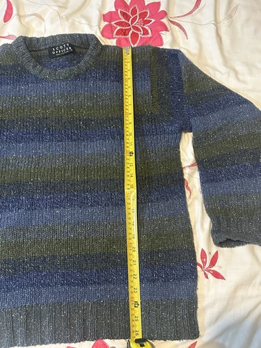 Vintage Scott Officer Pure Wool Blend Striped Jumper - Blue/Green - Size M - Picture 7 of 10