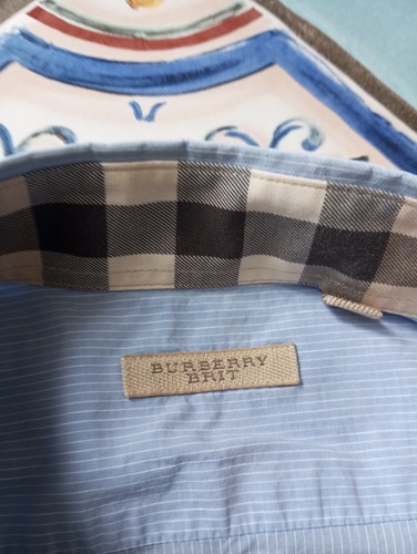 🔥 Camicia Cotone e Lino Burberry Brit Uomo Man Azzurro Tg. M🔥 - Imagen 10 de 14