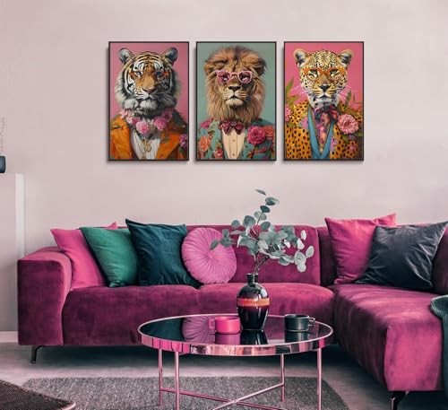 Póster de 3 piezas de arte de pared maximalista decoración de pared 12x16 pulgadas animales funky - Imagen 5 de 7