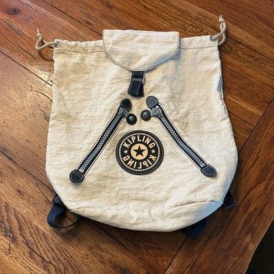 Kipling Beige Drawstring Backpack Rucksack Nylon