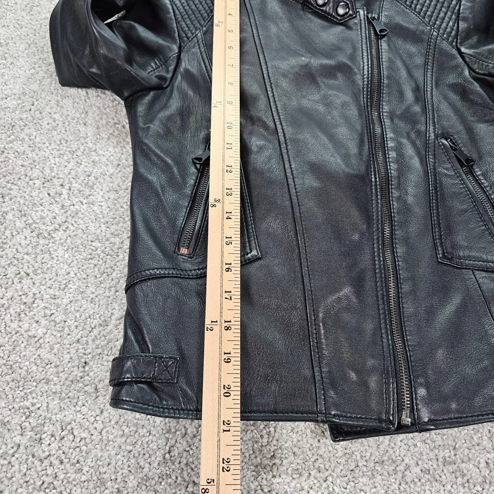 Chaqueta Moto Marc New York Cuero Negra Mujer Cremallera Completa Acolchada Detalles Talla S Foto 4 de 4